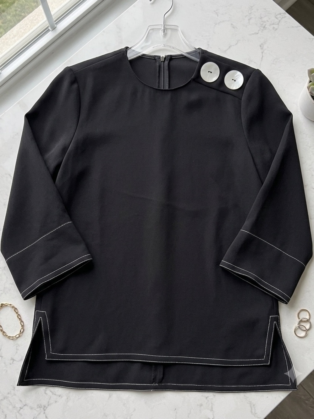 Zara Woman Black Top with White Label Detail